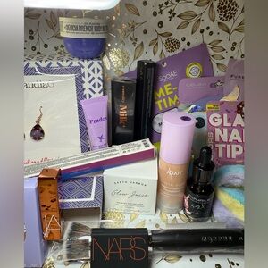 Gold and Purple Drop Earrings